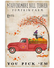 Staffordshire Bull Terrier Weat A Halloween Hat Drive A Car Which Is Pumpkin Farm  Vertical Canvas Poster