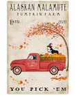 Alaska Malamute Wear  Halloween Hat And Drive A Pumpkin Car Vertical Canvas Poster
