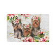 Three Yorkshire Terrier In Garden Flowers Roses Doormat Gift Christmas Home Decor