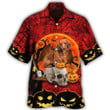 Halloween Dachshund Dog With Skull And Pumpkin Scary Hawaii Hawaiian Shirt