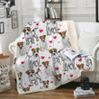 Jack Russell Terrie And Pink Hearts Fleece Sherpa Throw Blanket