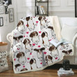 English Springer Spaniel With Pink Hearts Fleece Sherpa Throw Blanket