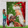 German Shorthaired Pointer Smile With Santa Claus Fleece Sherpa Throw Blanket