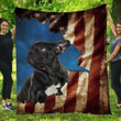 Black French Bulldog American Flag Fleece Sherpa Throw Blanket