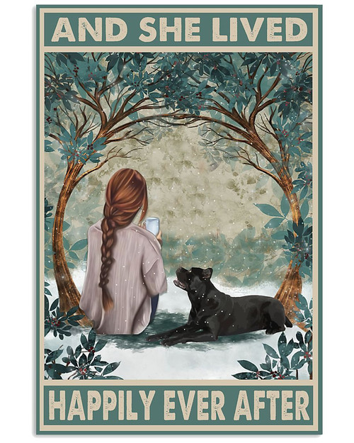 Cane Corso  Lying Next To Girl Who Hold Glass And Lived Happily Ever After Vertical Canvas Poster