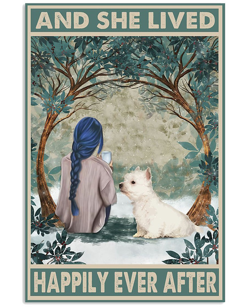 Westie Beside The Girl Who Has Blue Hair And Lived Happily Ever After Vertical Canvas Poster