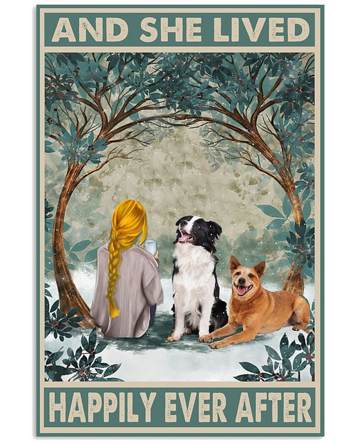Border Collie And Golden Beside The Girl Who Has Blonde Hair And Lived Happily Ever After Vertical Canvas Poster