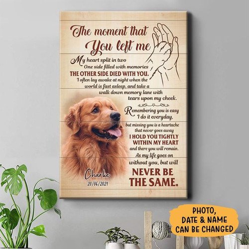 The Moment That You Left Me Personalized Custom Photo Memorial Gift for Pug Lovers Vertical Canvas Poster
