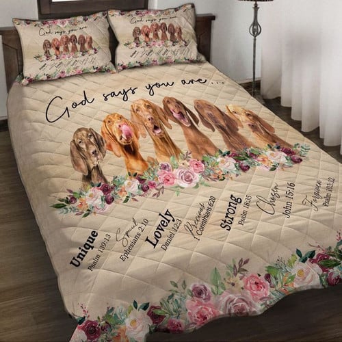 God Says You Are Vizsla With Beautiful Roses Quilt Bed Set
