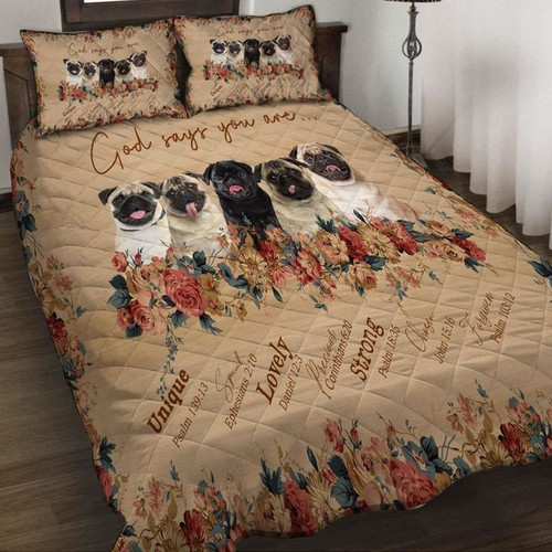 God Says You Are Intelligent Pug With Colorful Butterflies Quilt Bed Set