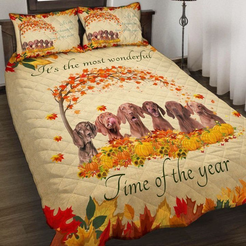 Autumn It's The Most Wonderful Time Of The Year Vizsla Quilt Bed Set