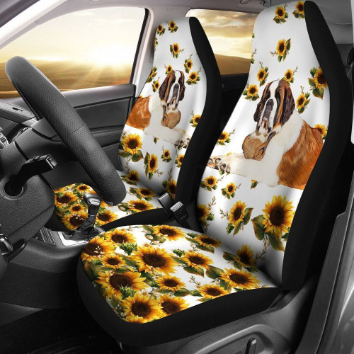 Mischievous St Bernard With Sunflower Car Seat Cover
