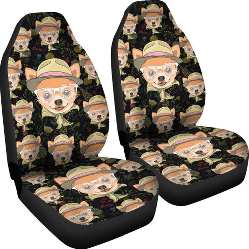 Agile Chihuahua With Different Leaves And Flowers Car Seat Cover