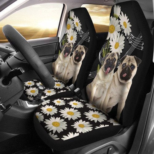 Cool Pug With Daisy Car Seat Cover
