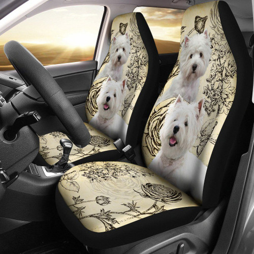Intelligent Westie With Floral Pattern Car Seat Cover