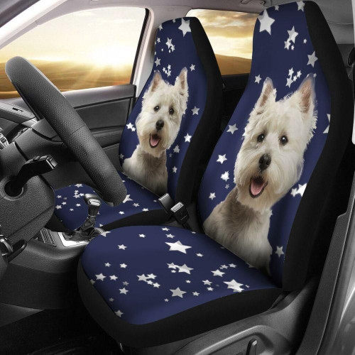 Cute Westie With White Stars On Blue Background Car Seat Cover