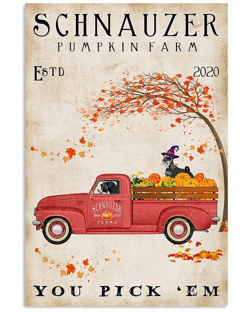 Schnauzer Wear Halloween Hat And Drive A Punpkin Car  Vertical Canvas Poster