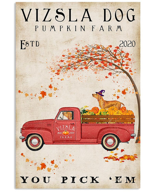 Vizsla Wear Halloween Hat Drive A Pumpkin Car Vertical Canvas Poster