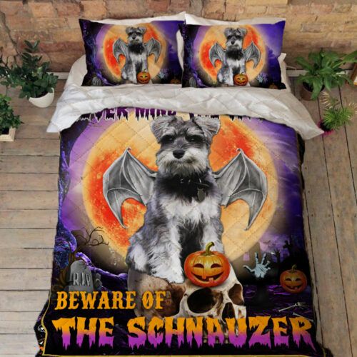 Happy Halloween Pumpkin Never Mind The Witch Beware Of The Schnauzer For Dog Lovers Quilt Bed Set