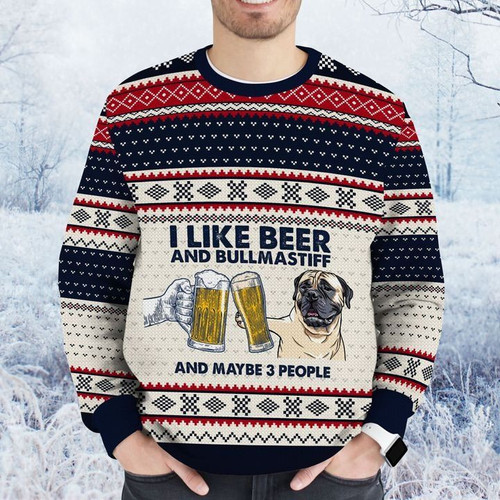 Merry Xmas I Like Beer And Bullmastiff And Maybe Three People Awesome Gift For Dog Lovers Ugly Christmas Sweater