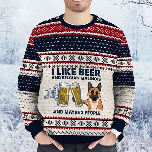 Merry Xmas I Like Beer And Belgian Malinois And Maybe Three People Awesome Gift For Dog Lovers Ugly Christmas Sweater