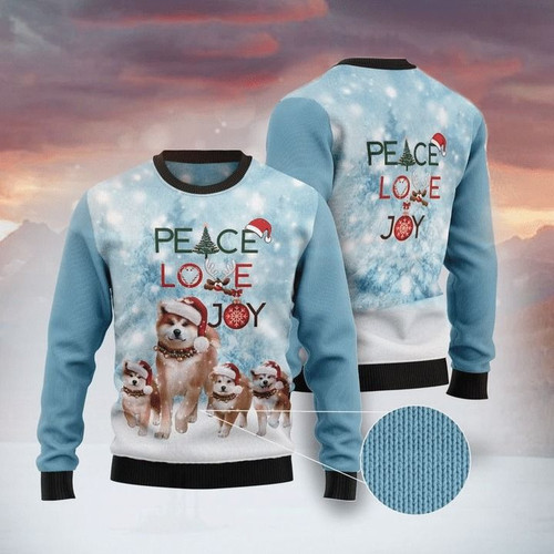 Christmas Akita Family In Winter Peace Love Joy Gift For Christmas Ugly Christmas Sweater