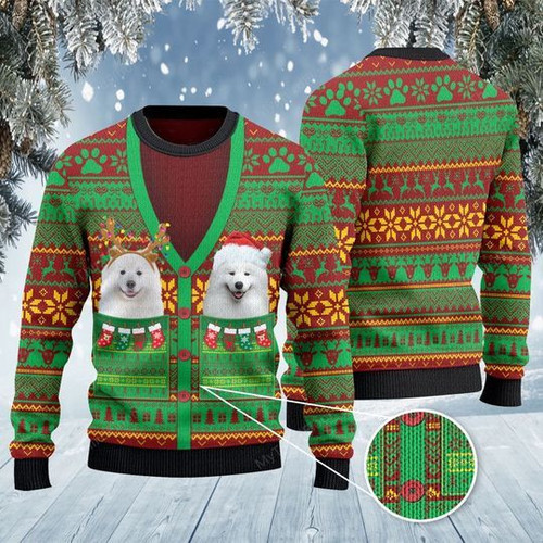Merry Xmas Dog Lovers Samoyed Cardigan Costume Awesome Gift For Christmas Ugly Christmas Sweater