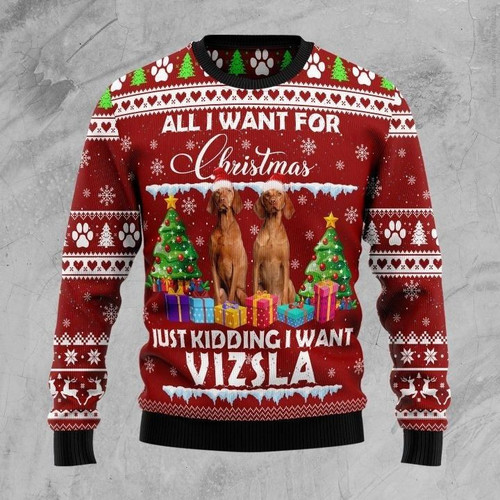 Lovely Couple Brown Dog All I Want For Christmas Just Kidding I Want Vizsla Gift For Christmas Ugly Christmas Sweater