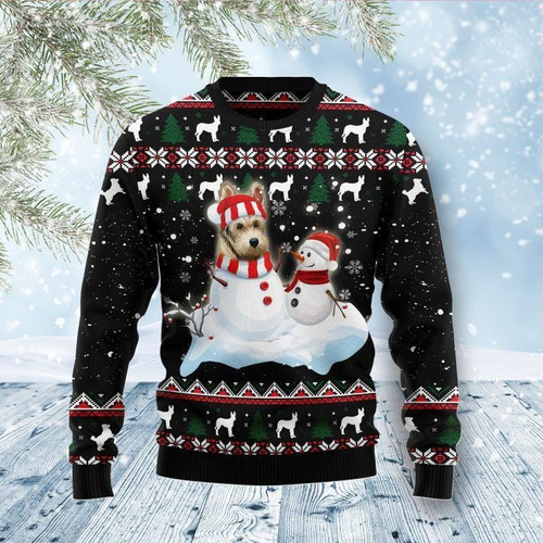 Lovely Berger Picard Dog Playing With Snowman In Winter Gift For Christmas Ugly Christmas Sweater