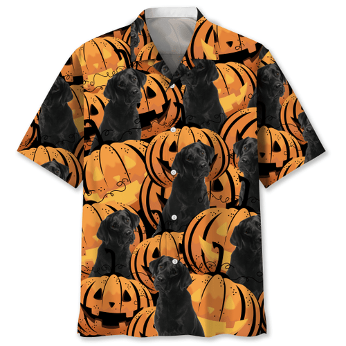 Labrador Dog With Pumpkin Halloween Hawaii Hawaiian Shirt