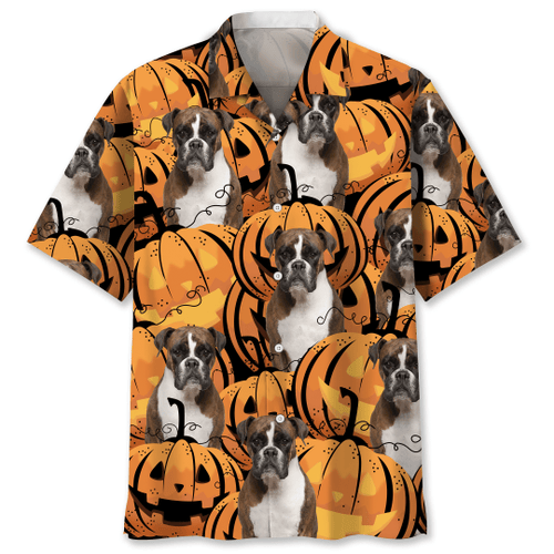 Boxer Dog With Pumpkin Halloween Hawaii Hawaiian Shirt