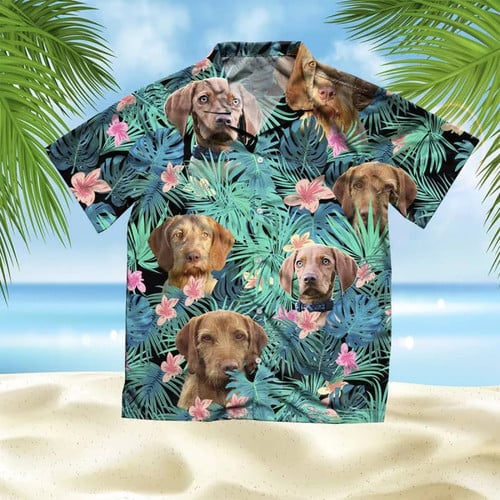 Wirehaired Vizsla Dog With Flower Leaves Hawaii Hawaiian Shirt