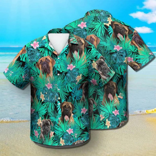 Bullmastiff Dog And Flower Summer Leaves Hawaii Hawaiian Shirt