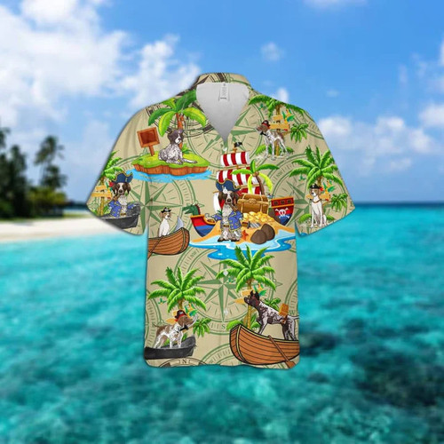 German Shorthaired Pointer Dog With Coconut On Island Pirates Hawaii Hawaiian Shirt