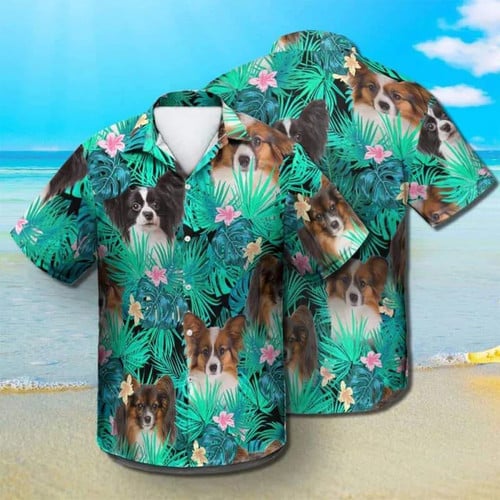 Papillon Dog And Flower Summer Leaves Hawaii Hawaiian Shirt