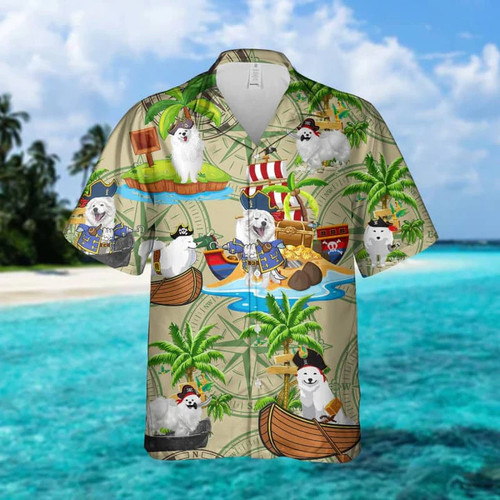 Samoyed Dog With Coconut On Island Pirates Hawaii Hawaiian Shirt
