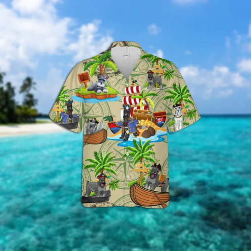 Miniature Schnauzer Dog With Coconut On Island Pirates Hawaii Hawaiian Shirt