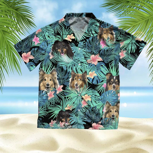 Shetland Sheepdog Dog And Flower Summer Leaves Hawaii Hawaiian Shirt