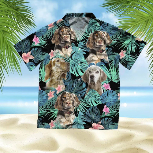 English Setter Dog With Flower Summer Leaves Hawaii Hawaiian Shirt