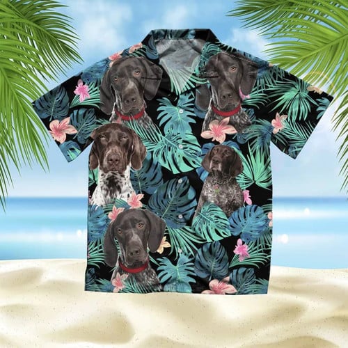 German Shorthaired Pointer Dog With Flower Summer Leaves Hawaii Hawaiian Shirt