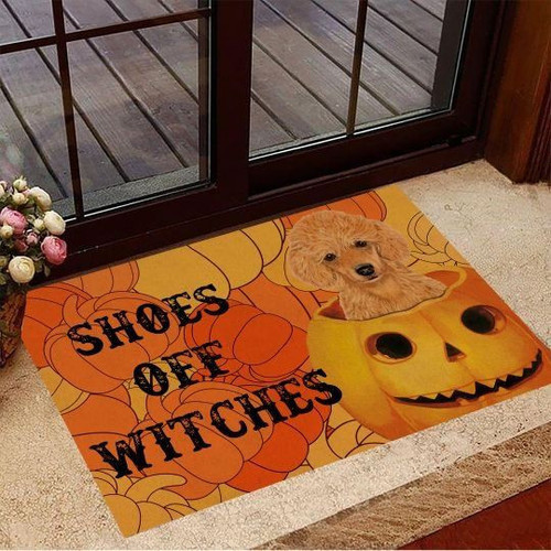 Poodle Shoes Off Witches Funny Sayings Pumpkin Halloween Doormat Gift Christmas Home Decor
