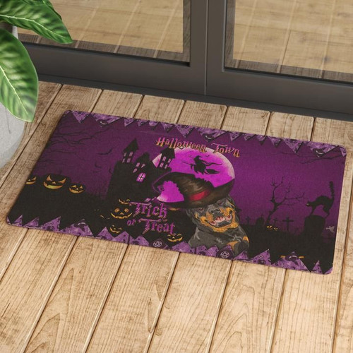 Happy Halloween Pumpkin Trick Or Treat With Amazing Rottweiler Purple Night Doormat Gift Christmas Home Decor