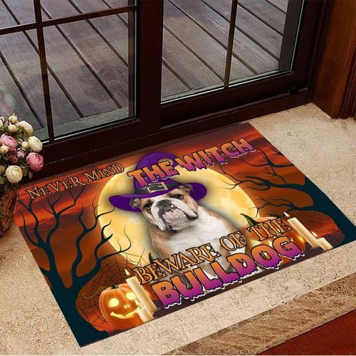 Halloween Never Mind The Witch Beware Of Bulldog Doormat Gift Christmas Home Decor