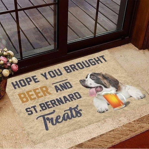 Hope You Brought Beer And ST Bernard Treats Dog Doormat Gift Christmas Home Decor