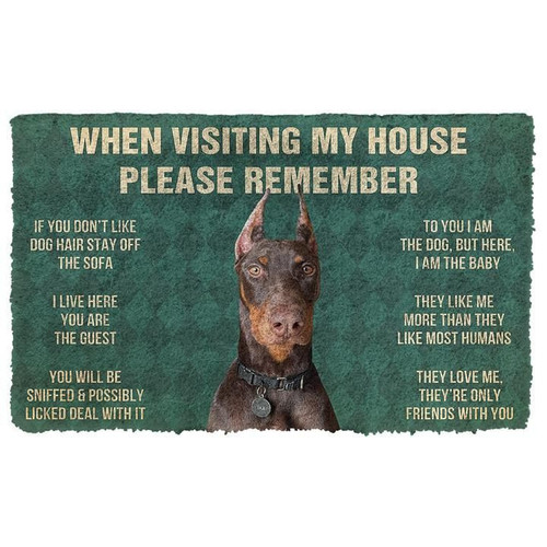 When Visitng My House Please Remember Doberman Dog House Rule Doormat Gift Christmas Home Decor