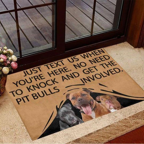 Pitbull Just Text Us When You're Here Funny Dog Doormat Gift Christmas Home Decor