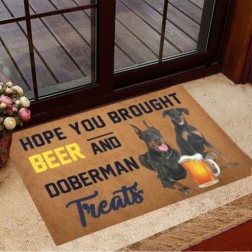 Hope You Brought Beer And Doberman Treats Doormat Gift Christmas Home Decor