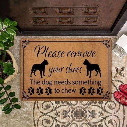 Pitbull Please Remove Your Shoes The Dog Need Something To Chew Doormat Gift Christmas Home Decor