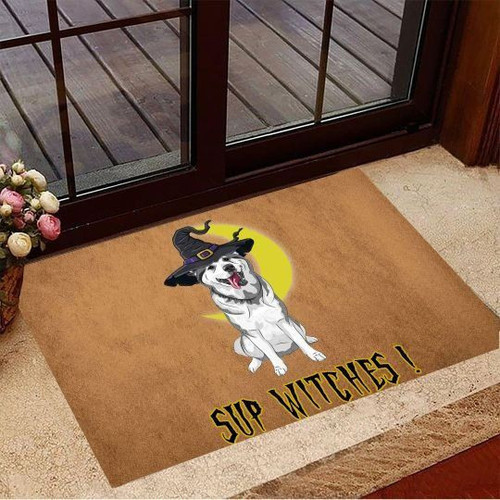Husky Sup Witches Happy Halloween Doormat Gift Christmas Home Decor