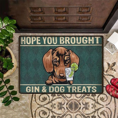 Dachshund Hope You Brought Gin And Dog Treats Doormat Gift Christmas Home Decor